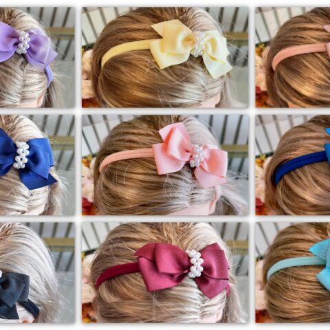 Faixinha de Cabelo Bebê Fofura Laço de Gorgurão com Pérolas