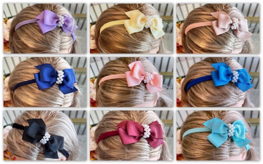 Faixinha de Cabelo Bebê Fofura Laço de Gorgurão com Pérolas