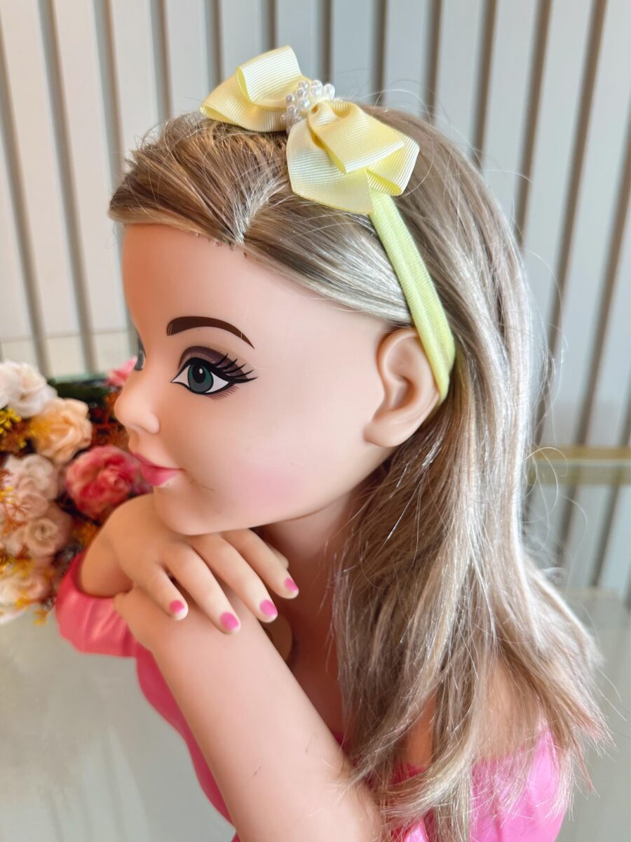 Faixinha de Cabelo Bebê Fofura Laço de Gorgurão com Pérolas