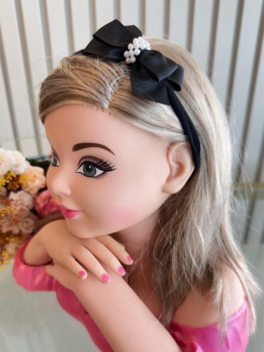 Faixinha de Cabelo Bebê Fofura Laço de Gorgurão com Pérolas