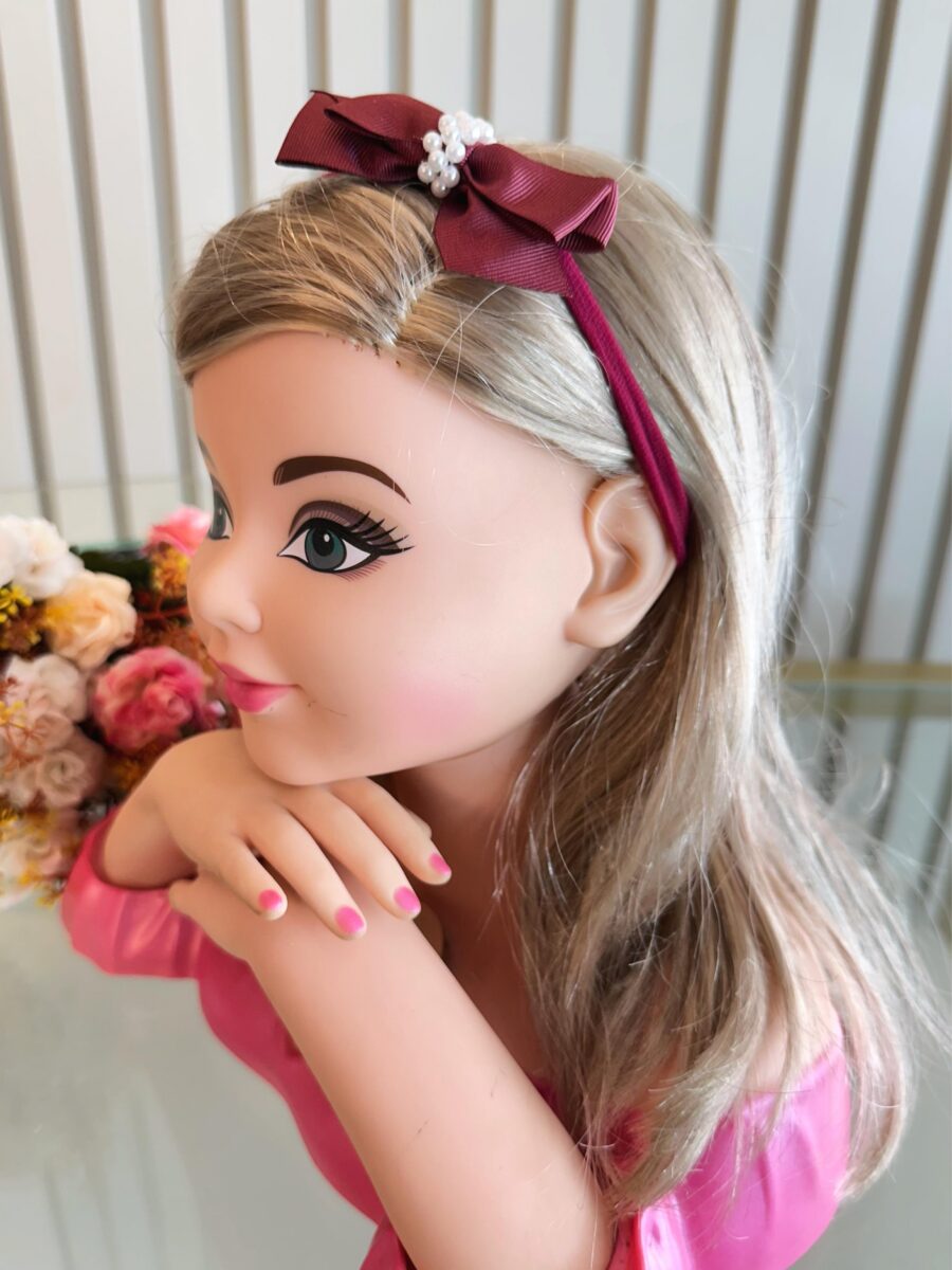 Faixinha de Cabelo Bebê Fofura Laço de Gorgurão com Pérolas