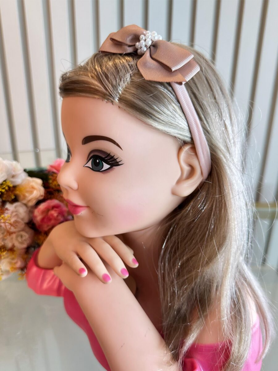 Faixinha de Cabelo Bebê Fofura Laço de Gorgurão com Pérolas