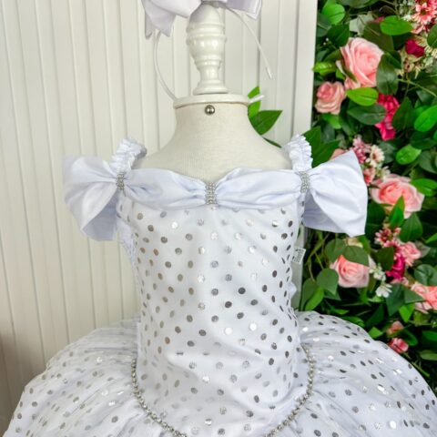 Vestido Infantil Marie Branco de Bolinhas