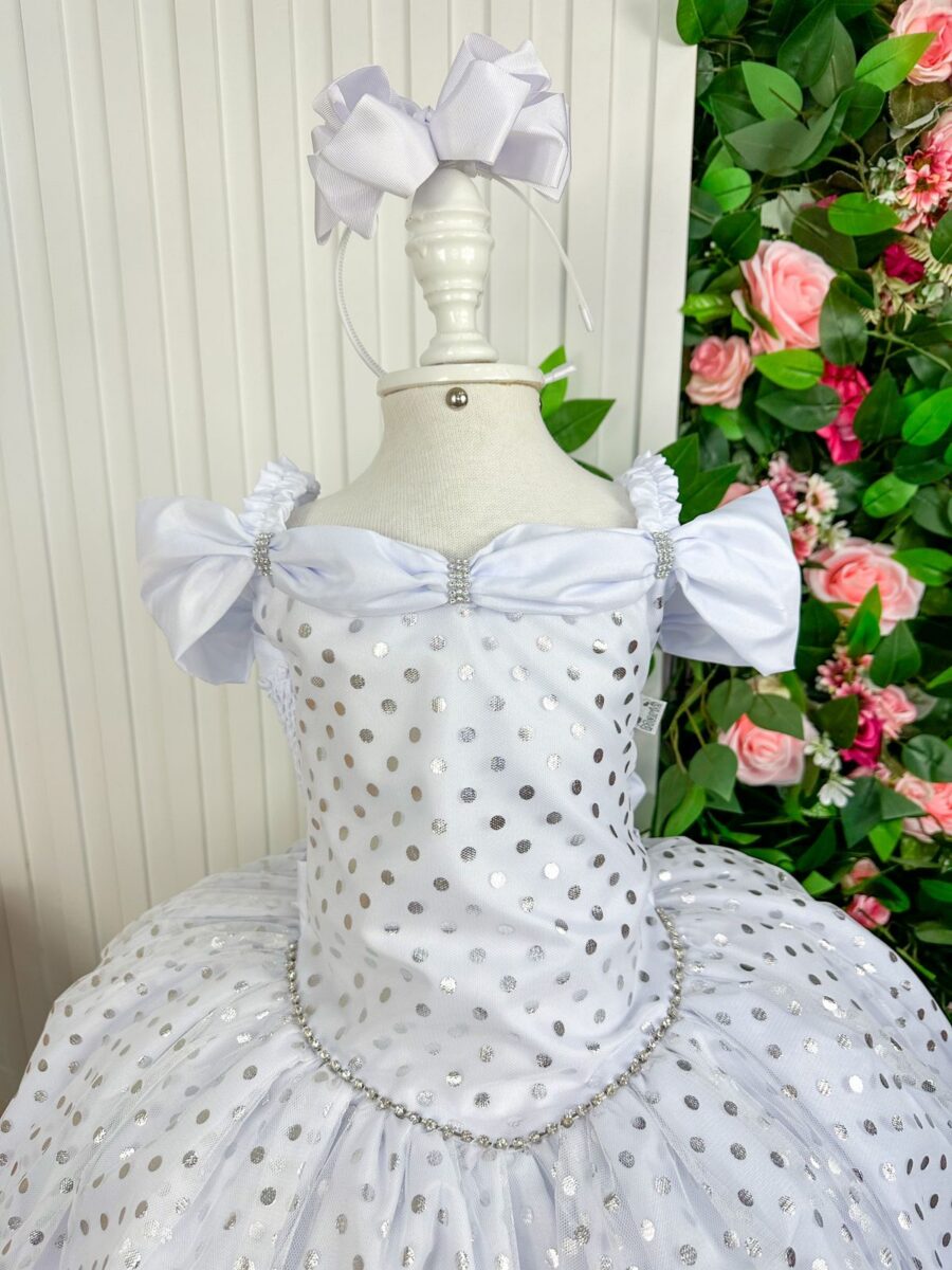 Vestido Infantil Marie Branco de Bolinhas