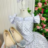Vestido Infantil Marie Branco de Bolinhas