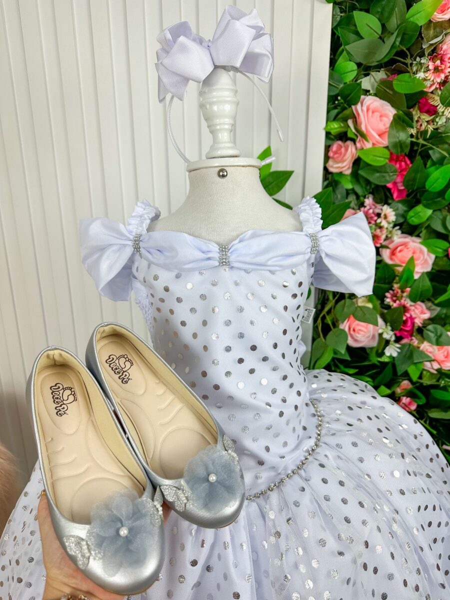 Vestido Infantil Marie Branco de Bolinhas