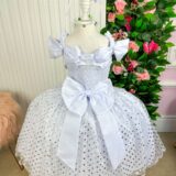 Vestido Infantil Marie Branco de Bolinhas