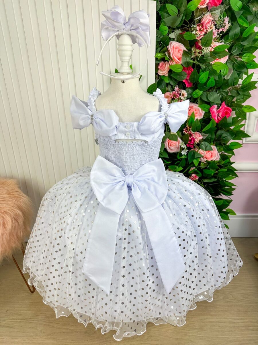 Vestido Infantil Marie Branco de Bolinhas