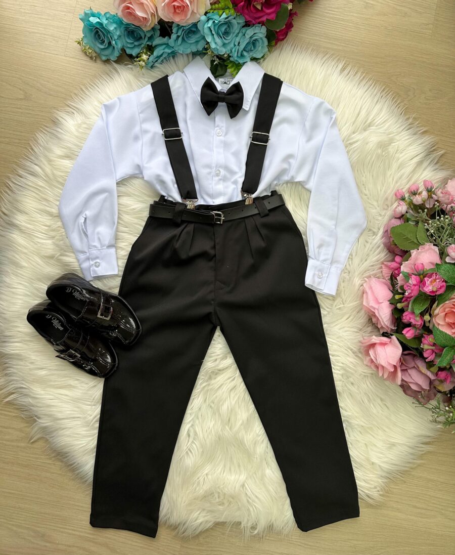 Conjunto Social Infantil Miss Cherry Leo com Suspensório
