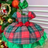 Vestido Infantil Natal Banana Club Xadrez Vermelho e Verde