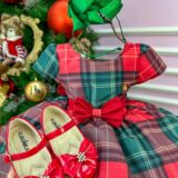 Vestido Infantil Natal Banana Club Xadrez Vermelho e Verde