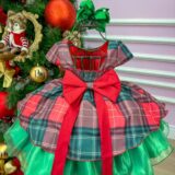 Vestido Infantil Natal Banana Club Xadrez Vermelho e Verde