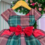 Vestido Infantil Natal Banana Club Xadrez Vermelho e Verde