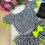 Conjunto Junino Infantil Banana Club Sofia Xadrez Preto