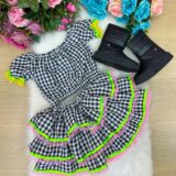Conjunto Junino Infantil Banana Club Sofia Xadrez Preto