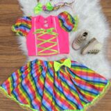Conjunto Junino Infantil Cropped Rosa e Saia Colorida