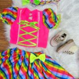 Conjunto Junino Infantil Cropped Rosa e Saia Colorida