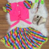 Conjunto Junino Infantil Cropped Rosa e Saia Colorida