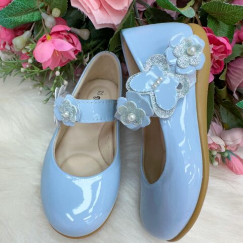 Sapatilha Infantil Doce Pé Lili Azul Bebê Flores e Strass