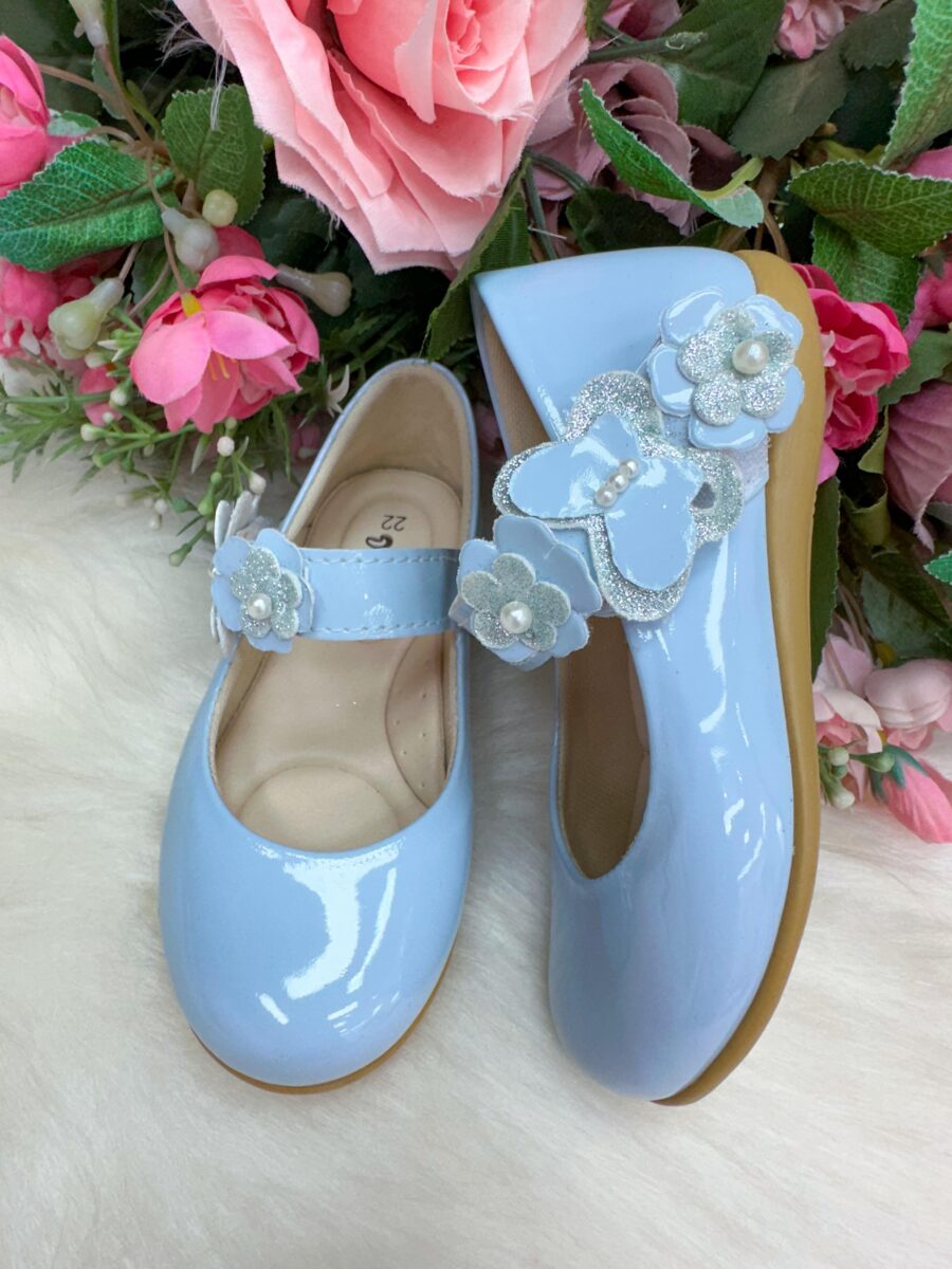 Sapatilha Infantil Doce Pé Lili Azul Bebê Flores e Strass