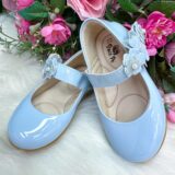 Sapatilha Infantil Doce Pé Lili Azul Bebê Flores e Strass