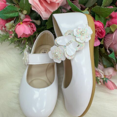 Sapatilha Infantil Doce Pé Lili Branca Flores e Strass
