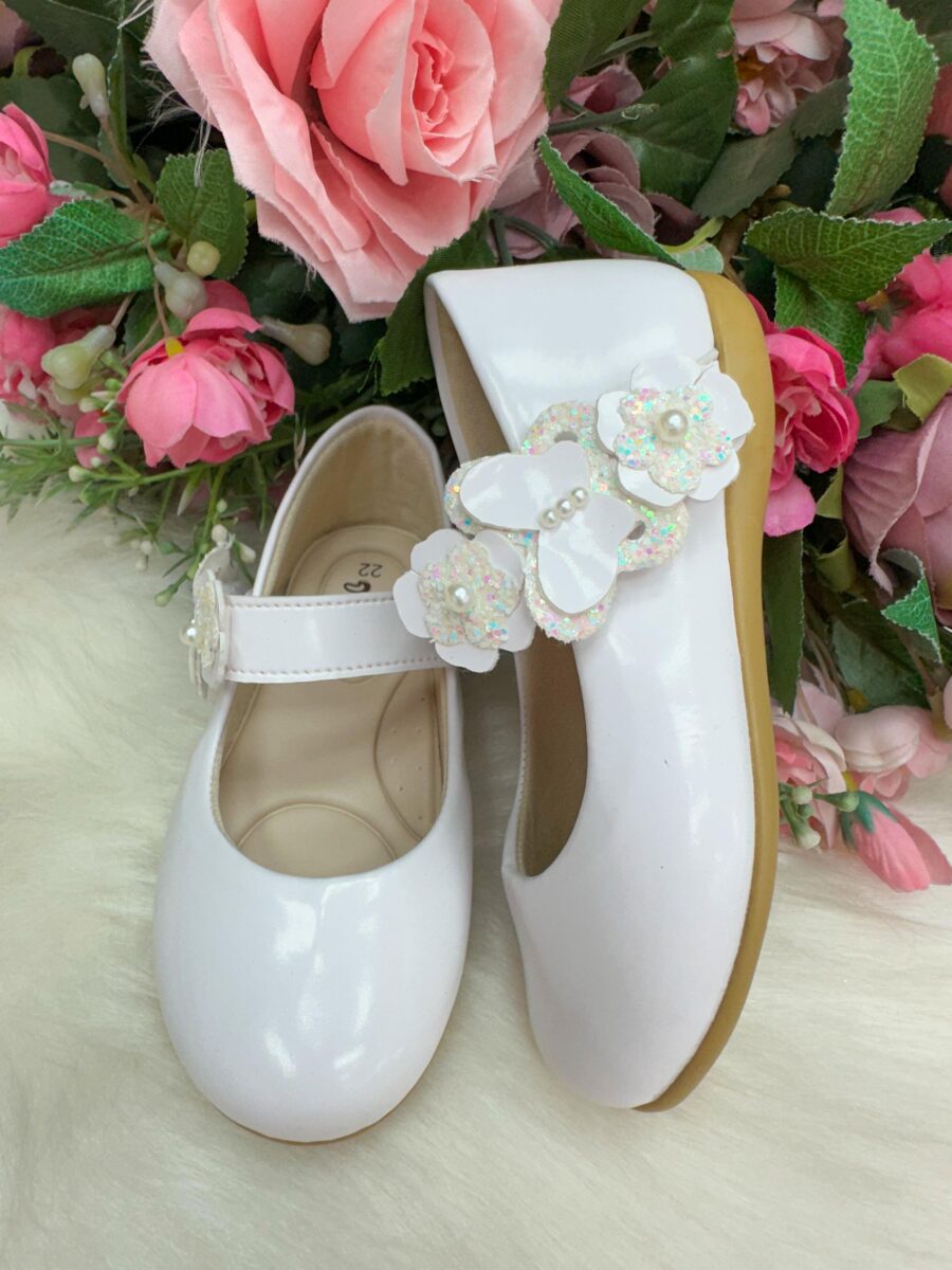 Sapatilha Infantil Doce Pé Lili Branca Flores e Strass