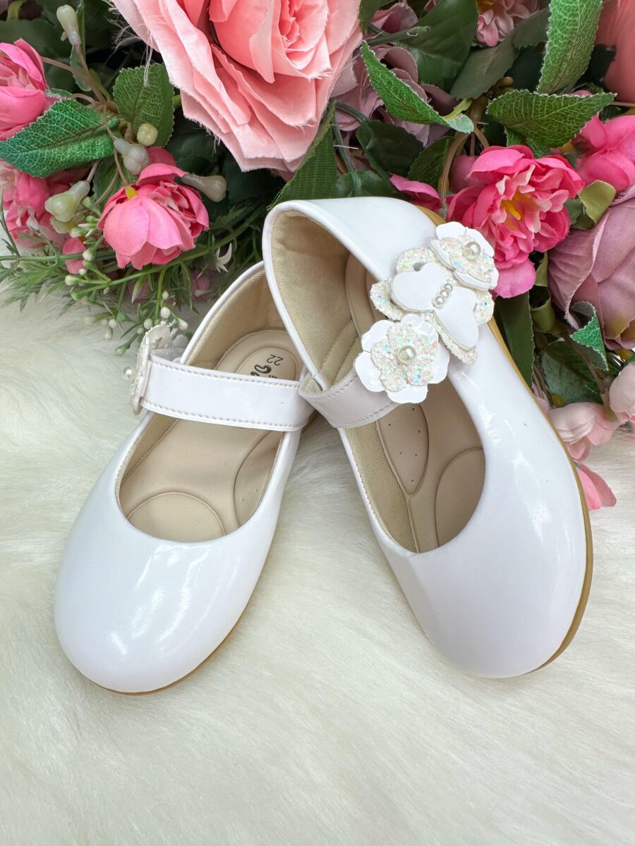 Sapatilha Infantil Doce Pé Lili Branca Flores e Strass