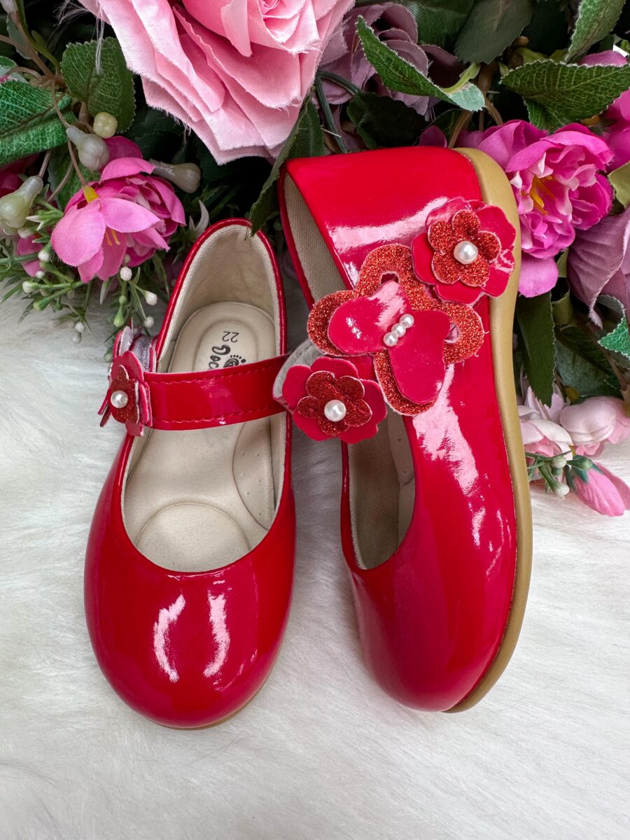 Sapatilha Infantil Doce Pé Lili Vermelha Flores e Strass