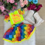 Conjunto Junino Infantil Banana Club Manu Verde Neon