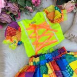Conjunto Junino Infantil Banana Club Manu Verde Neon