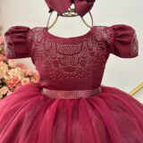 Vestido Infantil Marsala Busto com Strass Casamento