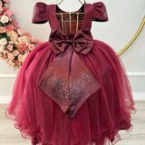Vestido Infantil Marsala Busto com Strass Casamento