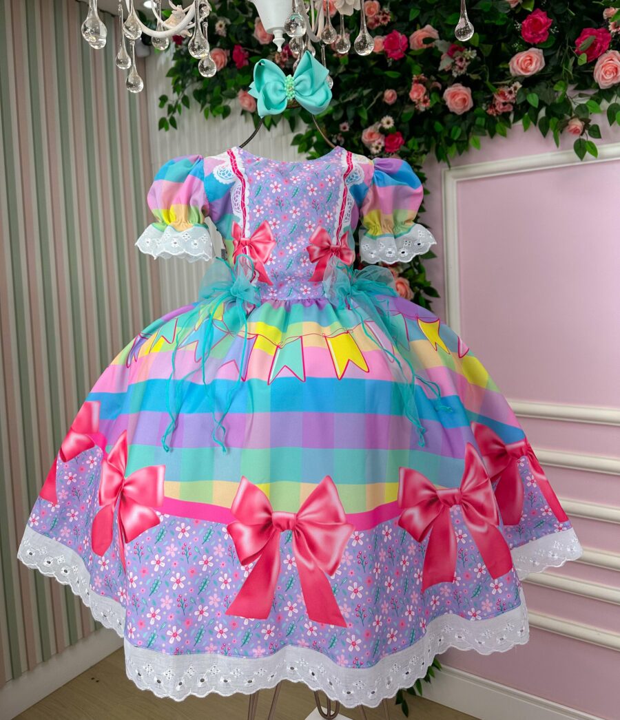 Vestido Junino Infantil Marie Arraiá da Paz Lilás