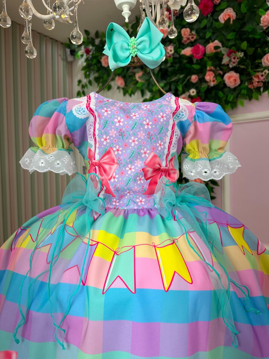Vestido Junino Infantil Marie Arraiá da Paz Lilás
