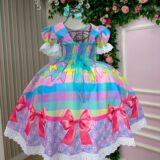 Vestido Junino Infantil Marie Arraiá da Paz Lilás