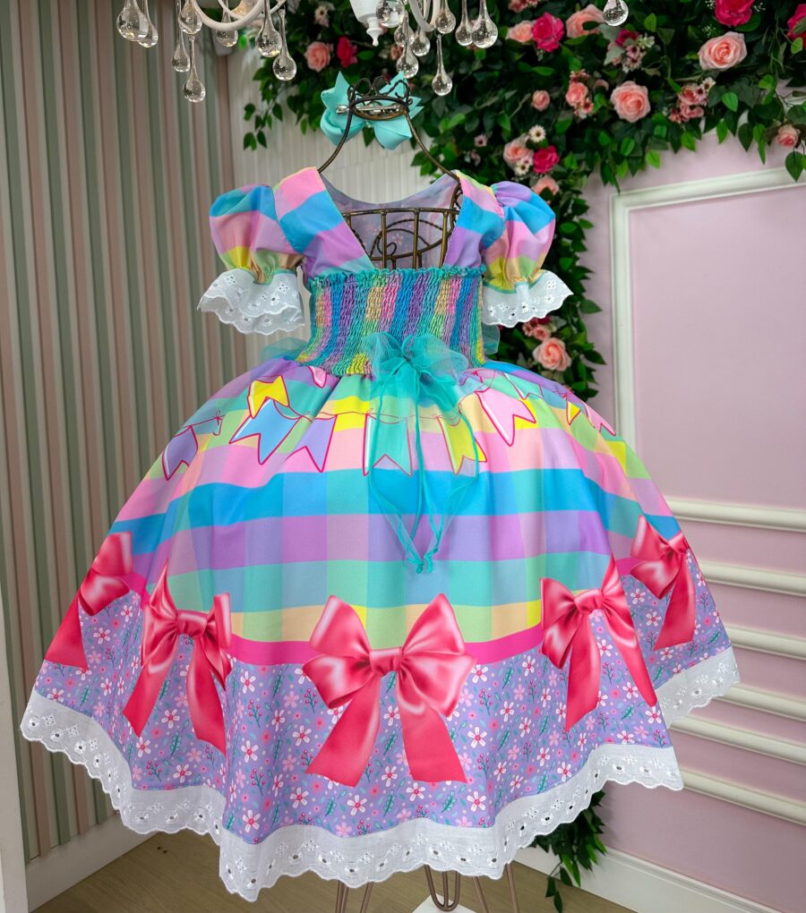Vestido Junino Infantil Marie Arraiá da Paz Lilás
