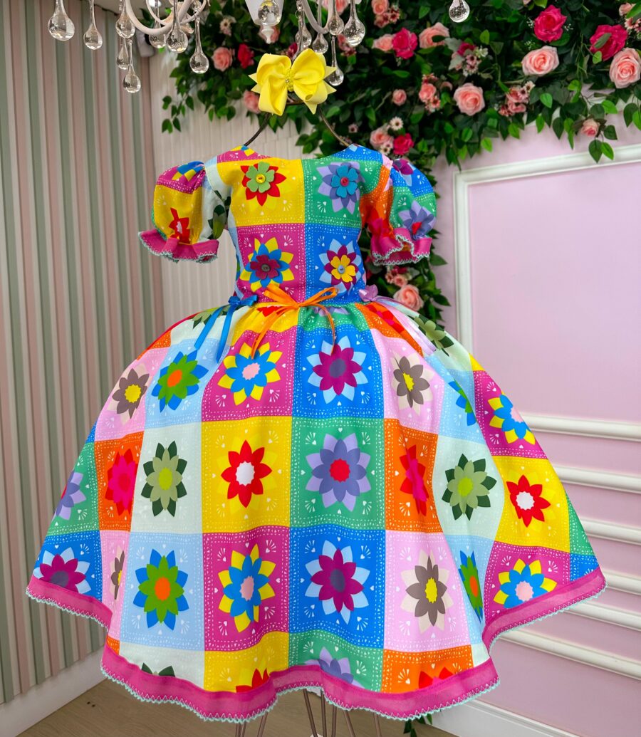 Vestido Junino Infantil Marie Quermesse Elegante Pink