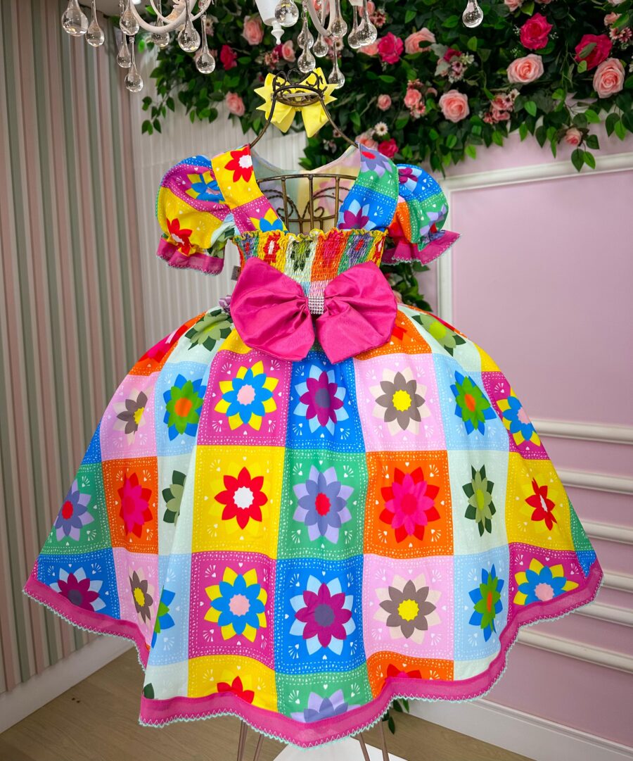 Vestido Junino Infantil Marie Quermesse Elegante Pink