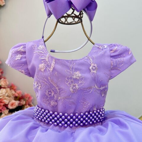 Vestido Infantil Lilás Busto com Renda Daminha Festa