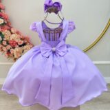 Vestido Infantil Lilás Busto com Renda Daminha Festa