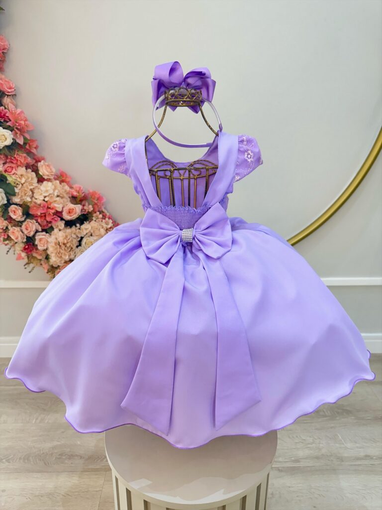 Vestido Infantil Lilás Busto com Renda Daminha Festa