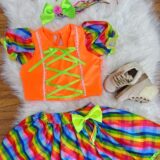Conjunto Junino Infantil Cropped Laranja Mini Saia Colorida