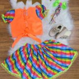Conjunto Junino Infantil Cropped Laranja Mini Saia Colorida