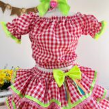 Conjunto Junino Infantil Cropped e Saia Xadrez Vermelho