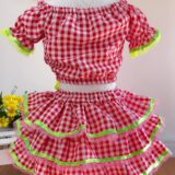 Conjunto Junino Infantil Cropped e Saia Xadrez Vermelho