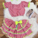 Conjunto Junino Infantil Cropped e Saia Xadrez Vermelho