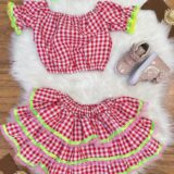 Conjunto Junino Infantil Cropped e Saia Xadrez Vermelho