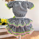 Conjunto Junino Infantil Cropped e Saia Xadrez Preto Luxo