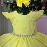 Vestido Infantil Francine Ysa Kids Amarelo Matelassê Pérolas